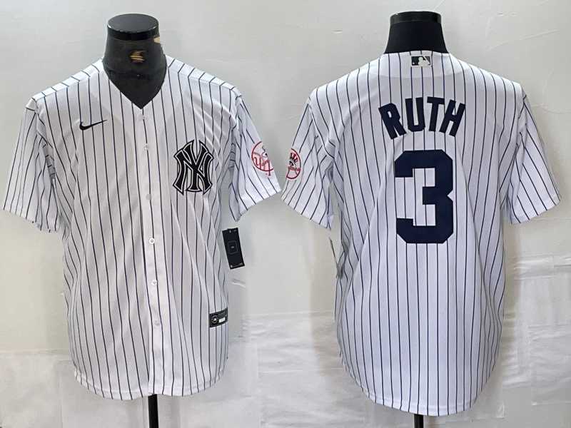 Men%27s New York Yankees #3 Babe Ruth Name White With Patch 2024 Cool Base Stitched Jersey